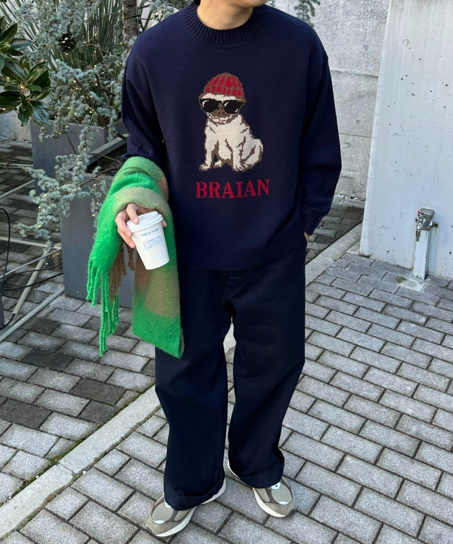 狗狗針織混合標誌提花毛衣