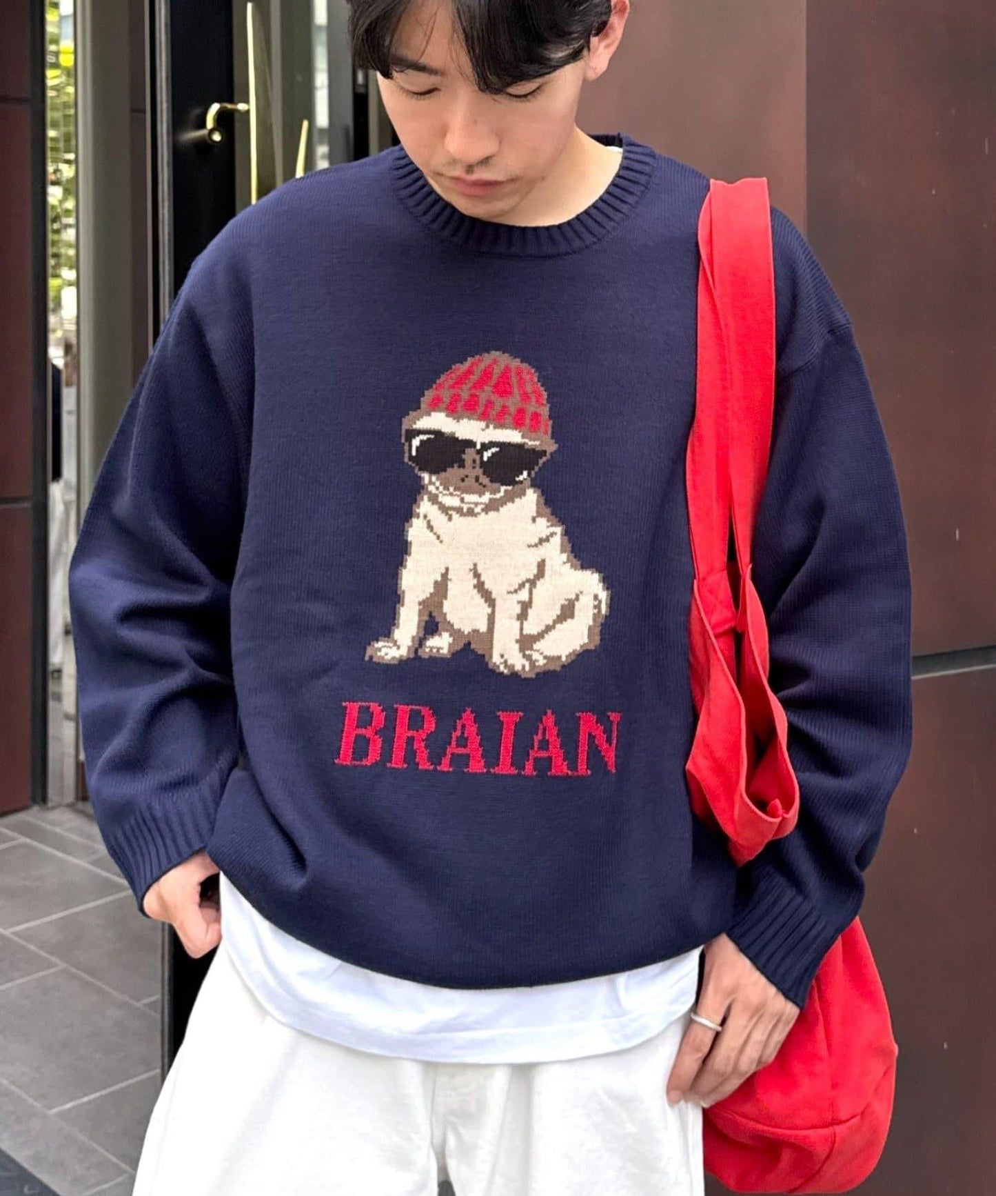 狗狗針織混合標誌提花毛衣