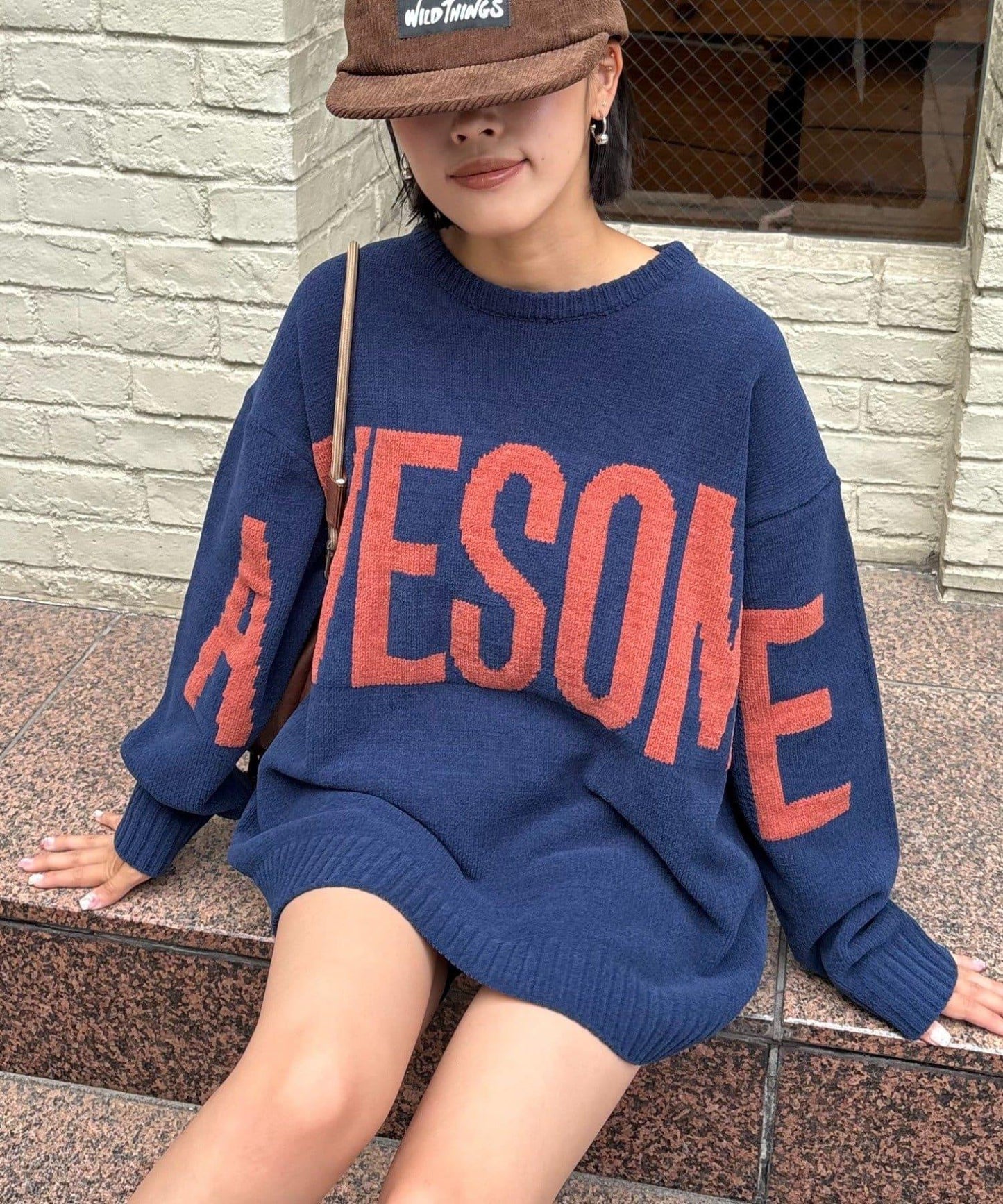 【UNISEX】提花絨標誌針織衫