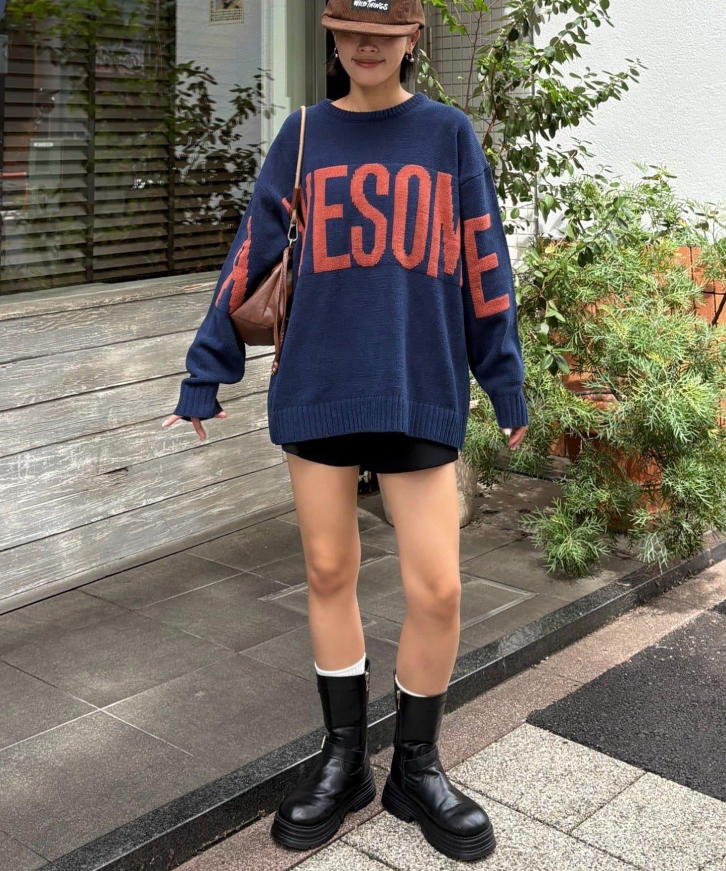 【UNISEX】提花絨標誌針織衫