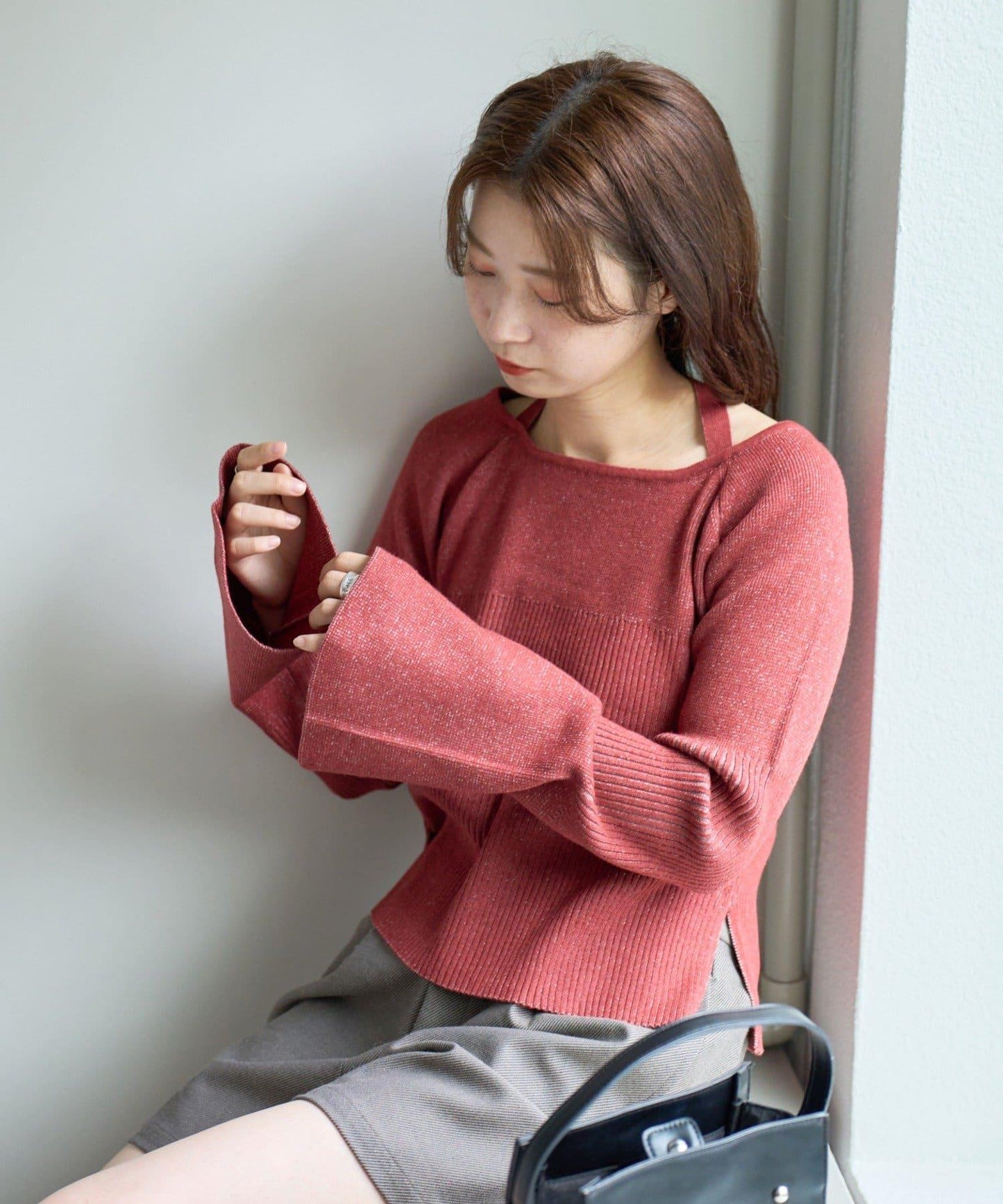 【・部分門店限定】蝴蝶結撞色羅紋針織衫