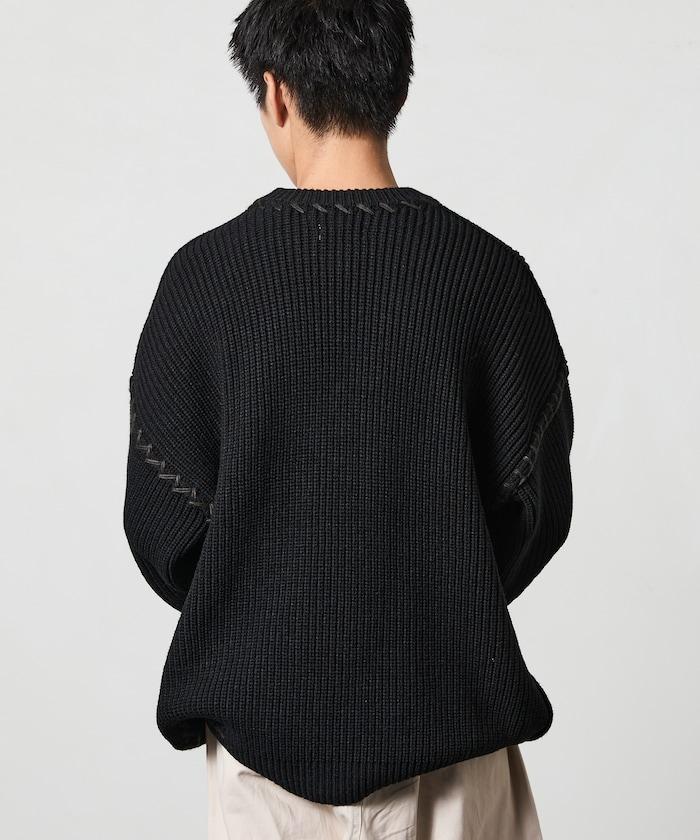 寬鬆版型 手工縫線設計 粗針織 圓領毛衣