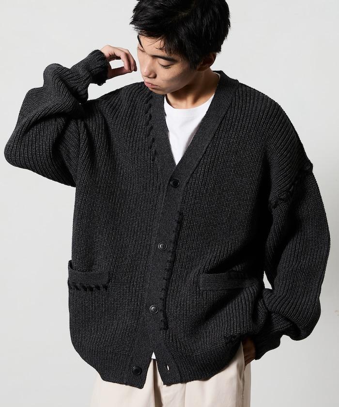 寬鬆版型 手工縫線設計 粗針織 開衫毛衣