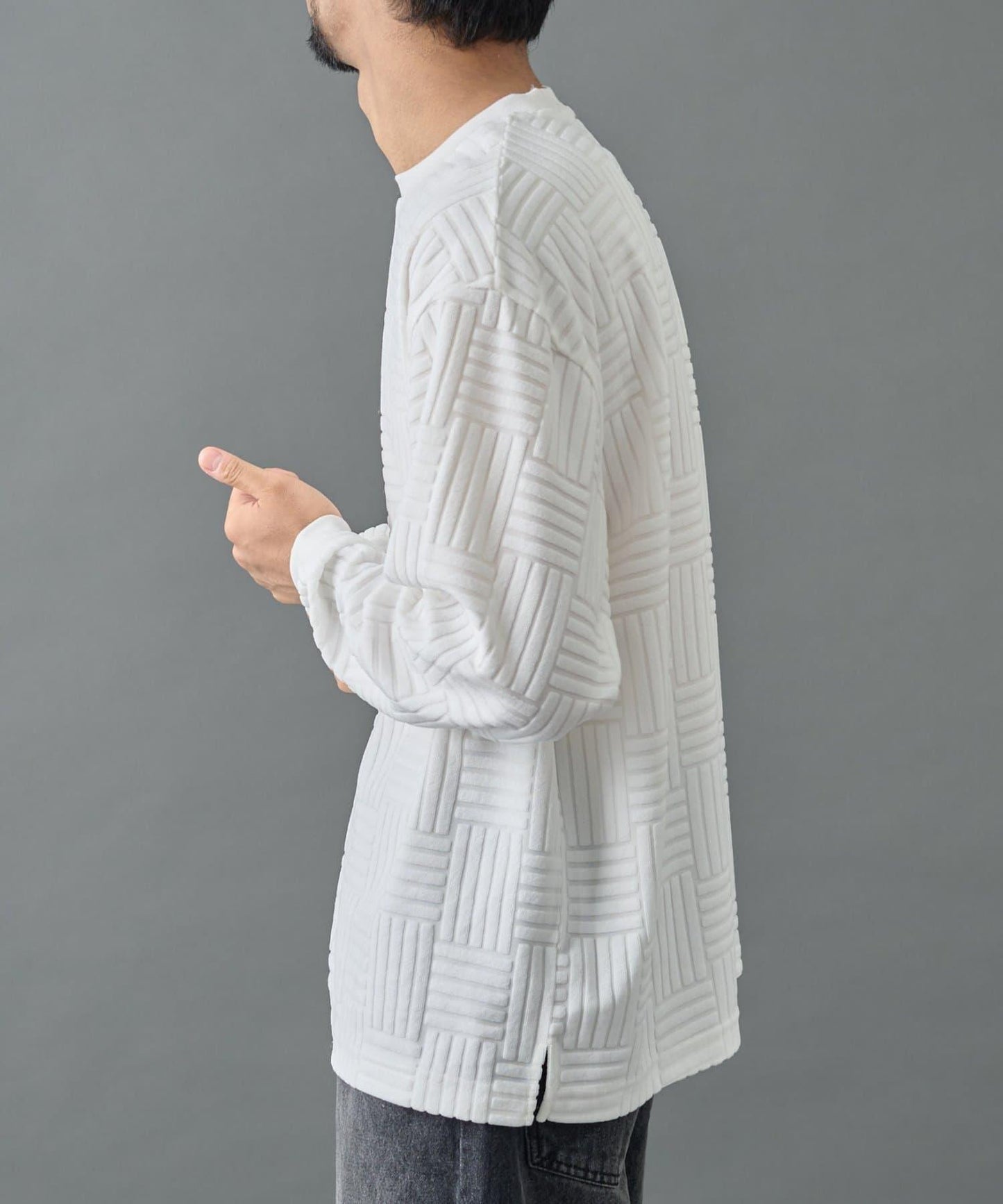 瓷磚紋抓絨長袖套頭衫