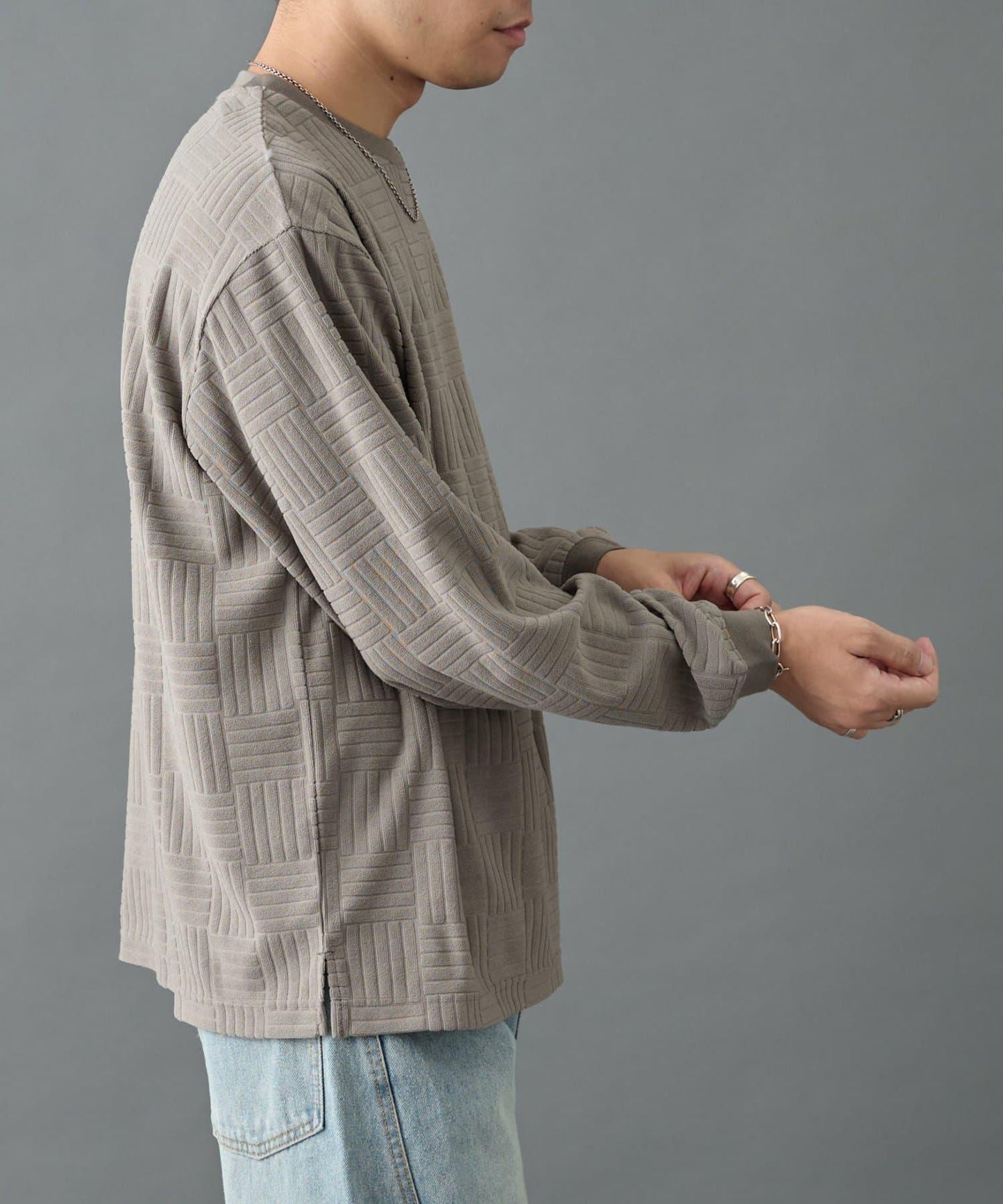 瓷磚紋抓絨長袖套頭衫