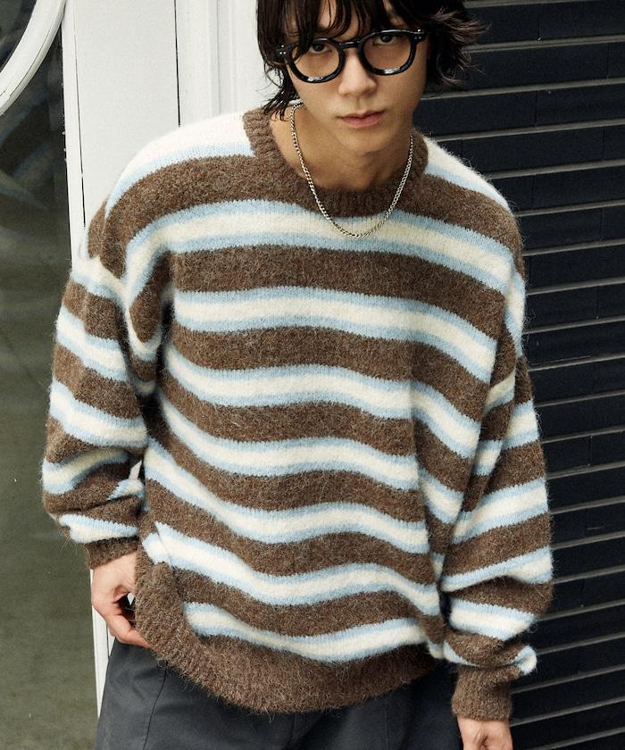 長絨條紋針織衫