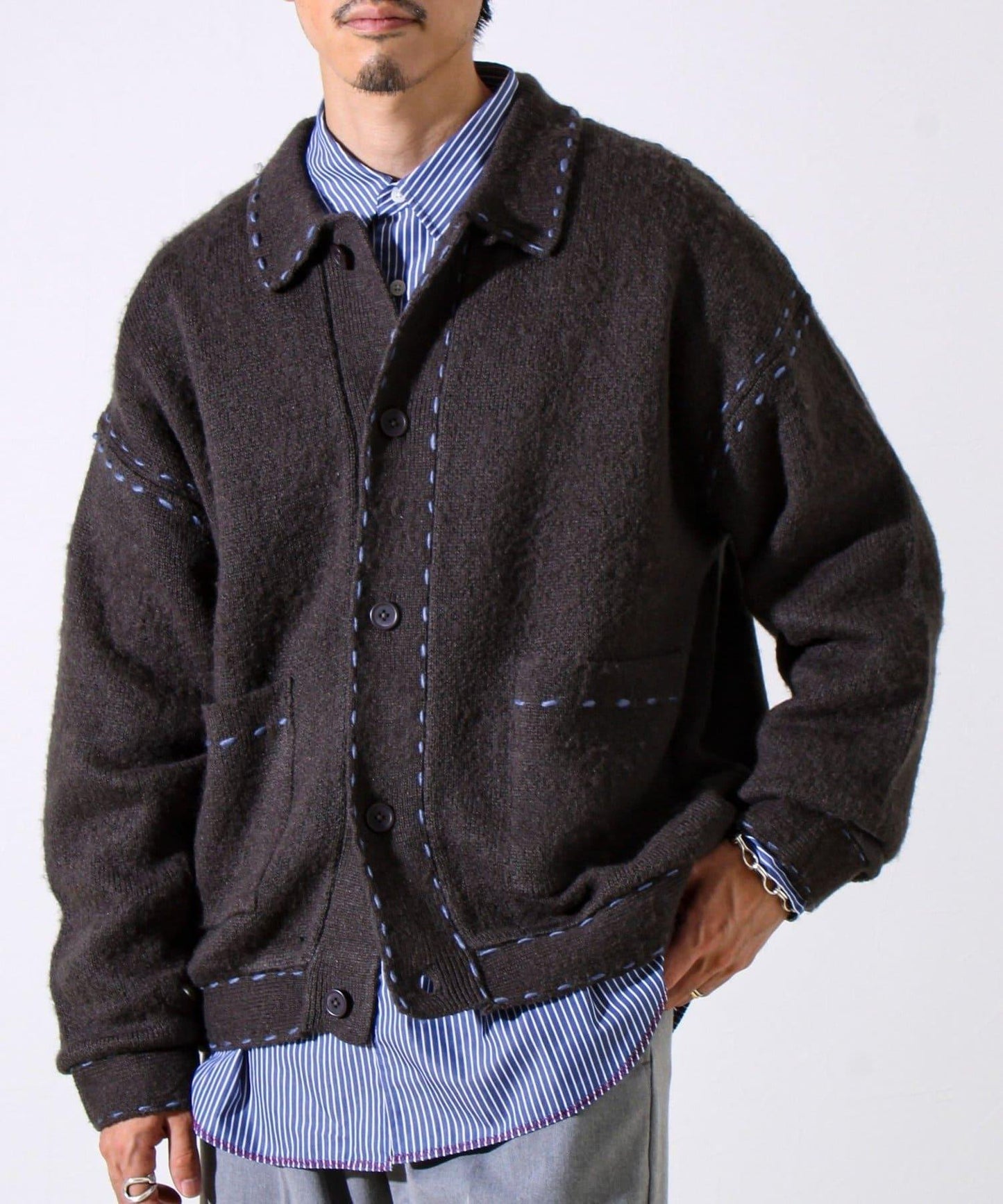 【男女同款】手工縫線針織夾克