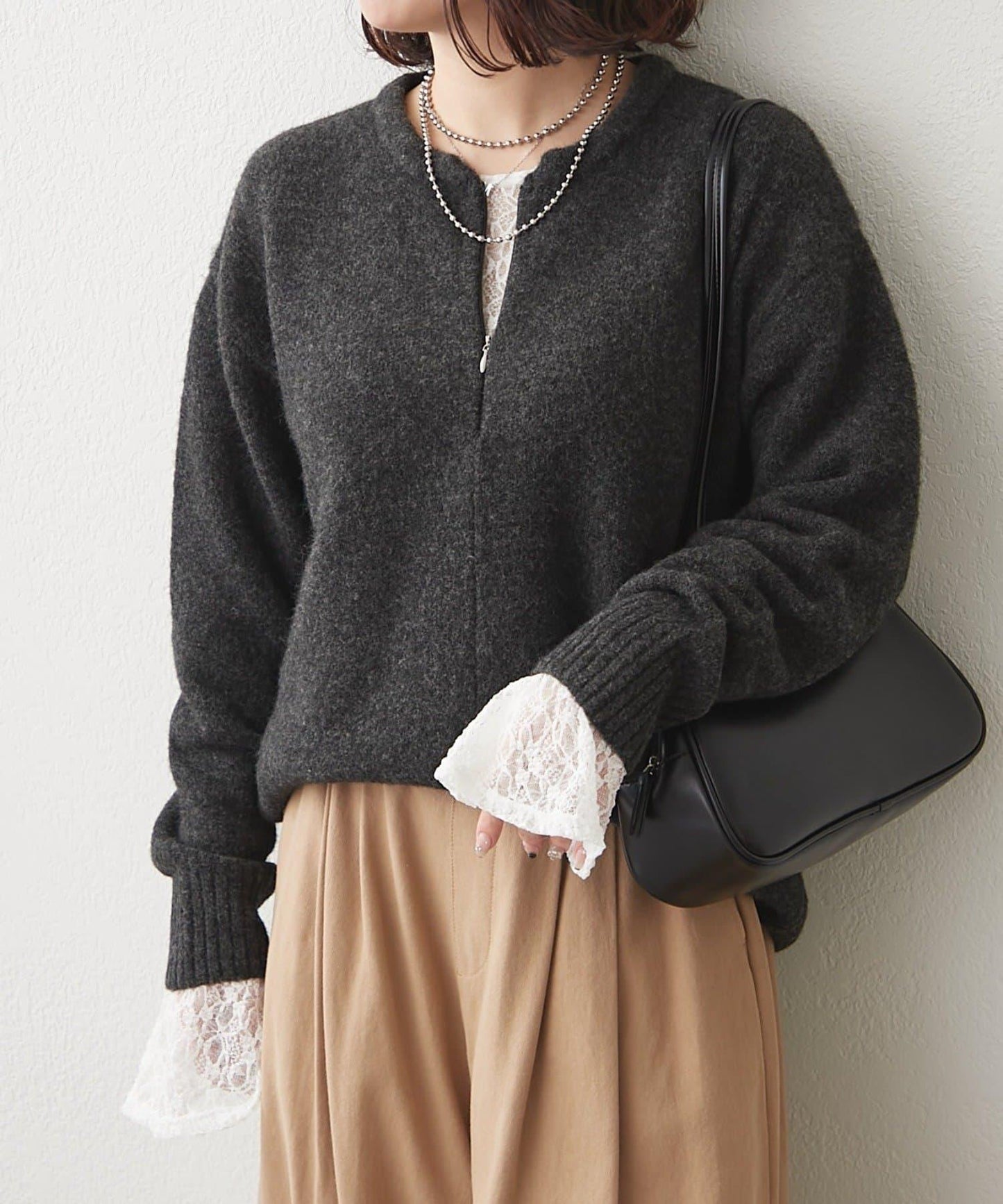 半拉鍊寬鬆針織套頭衫