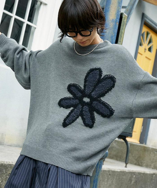 花呢花朵套頭針織衫