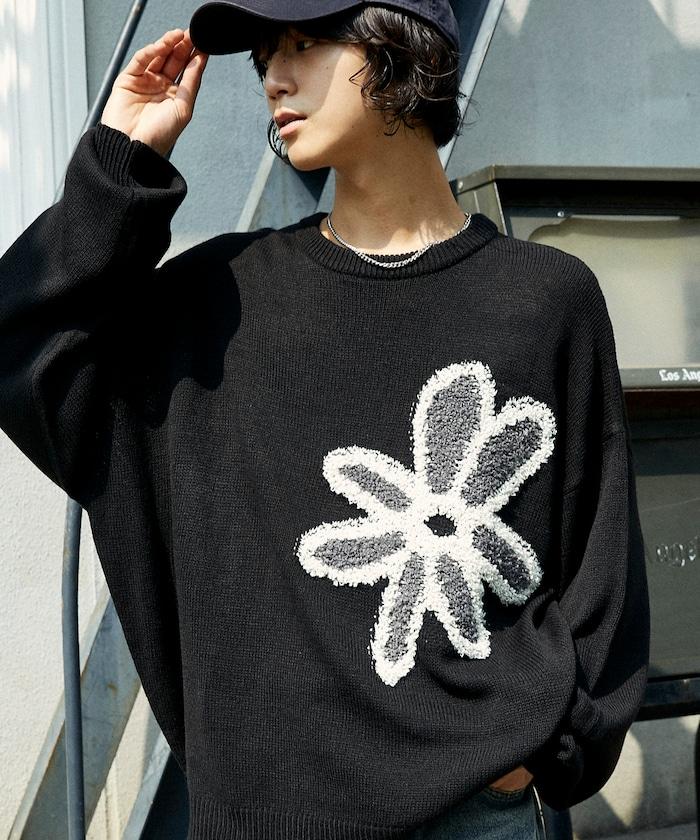 花呢花朵套頭針織衫