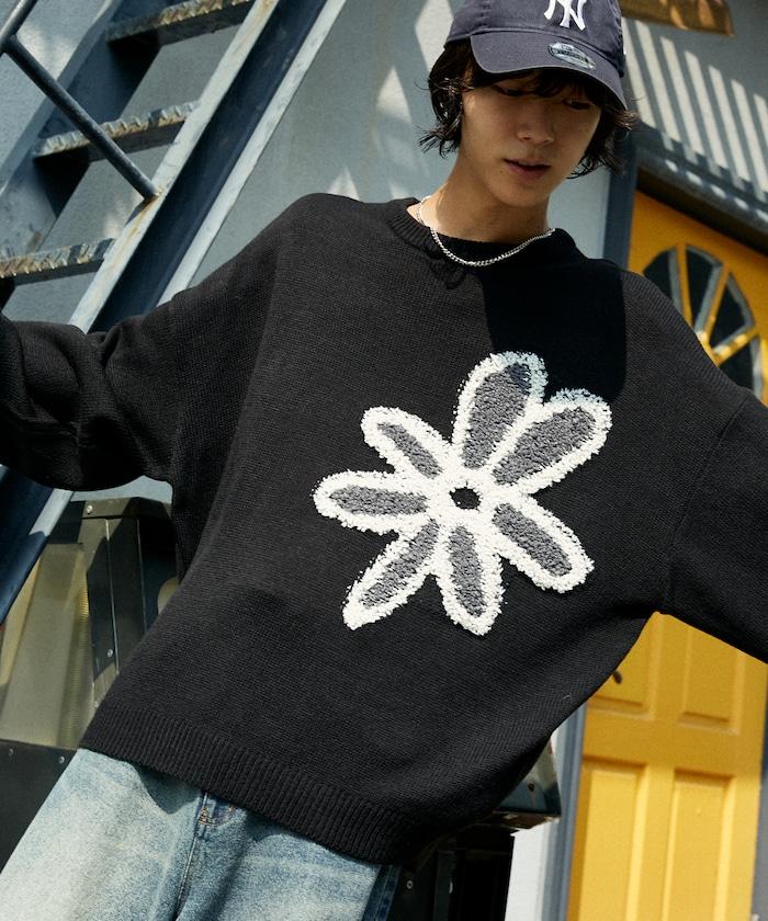 花呢花朵套頭針織衫