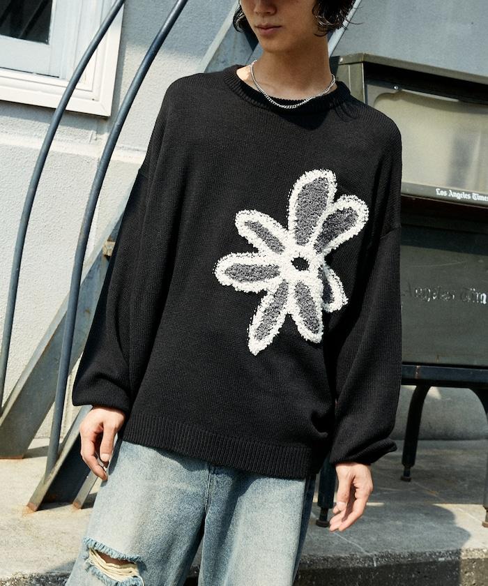 花呢花朵套頭針織衫