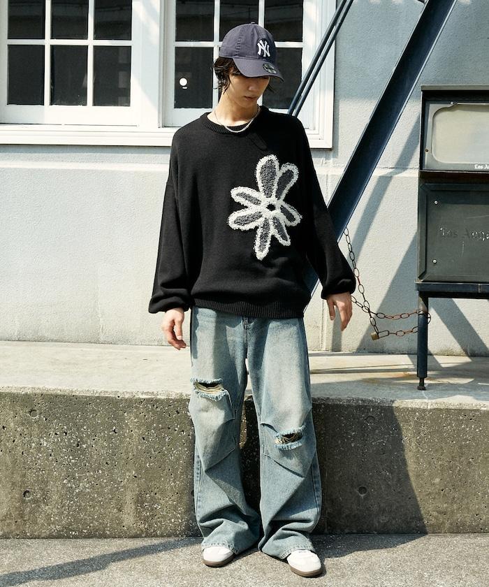 花呢花朵套頭針織衫