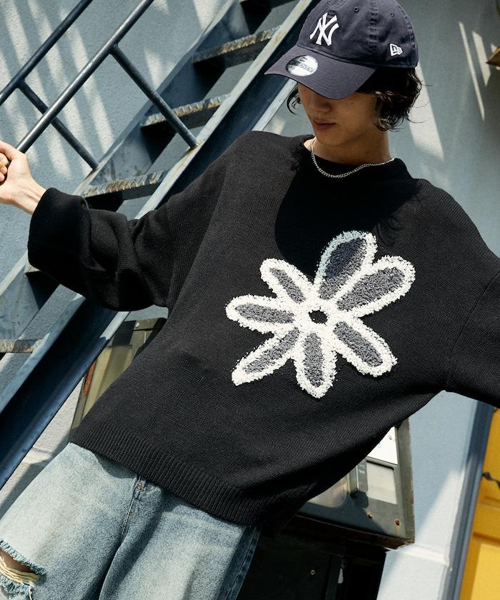 花呢花朵套頭針織衫