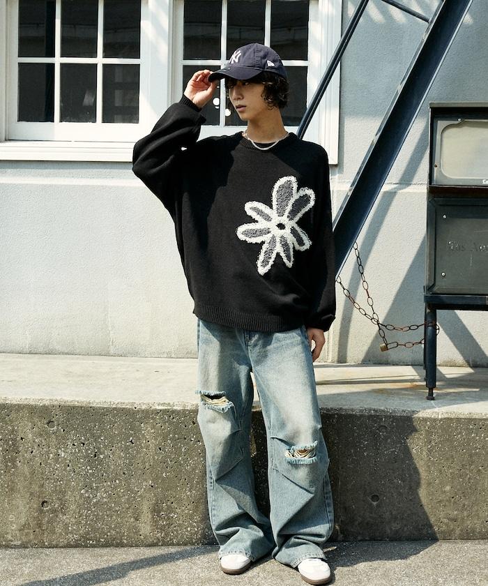 花呢花朵套頭針織衫