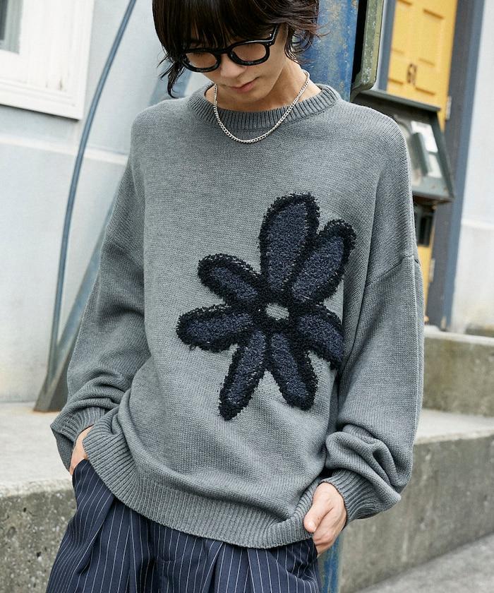 花呢花朵套頭針織衫