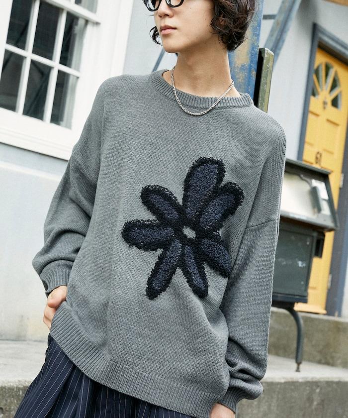 花呢花朵套頭針織衫