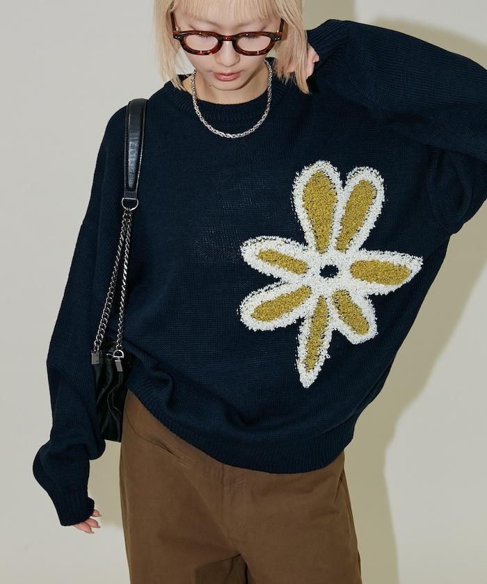 花呢花朵套頭針織衫