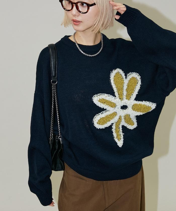 花呢花朵套頭針織衫