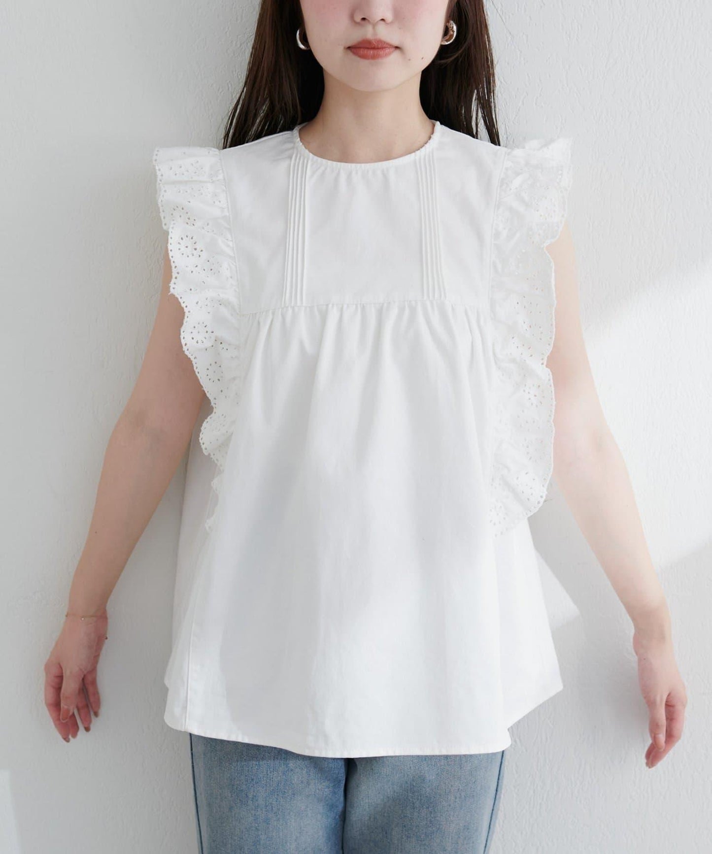 【natural couture】牛仔刺繡荷葉邊襯衫