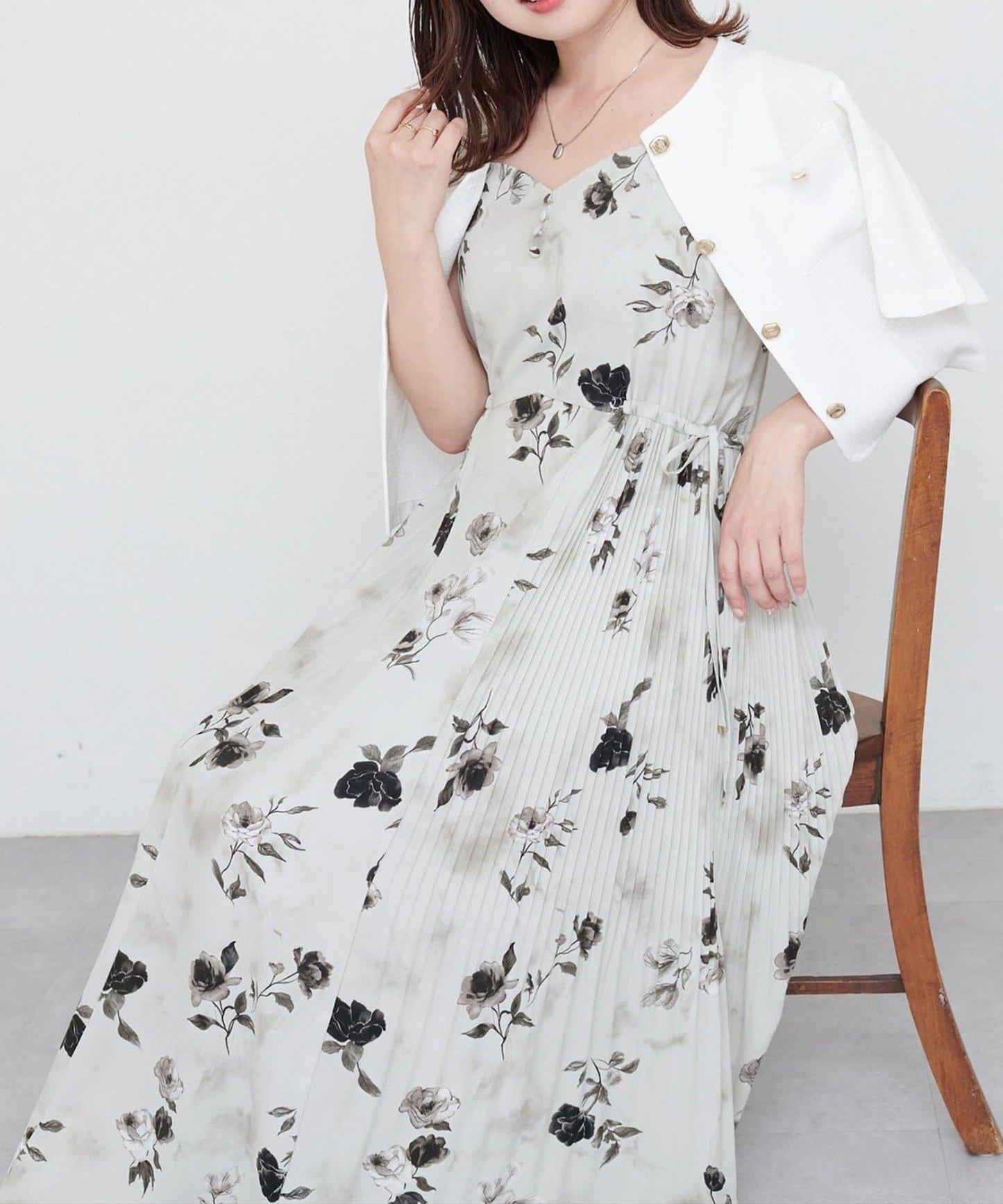 【 natural couture】兩側百褶吊帶連衣裙