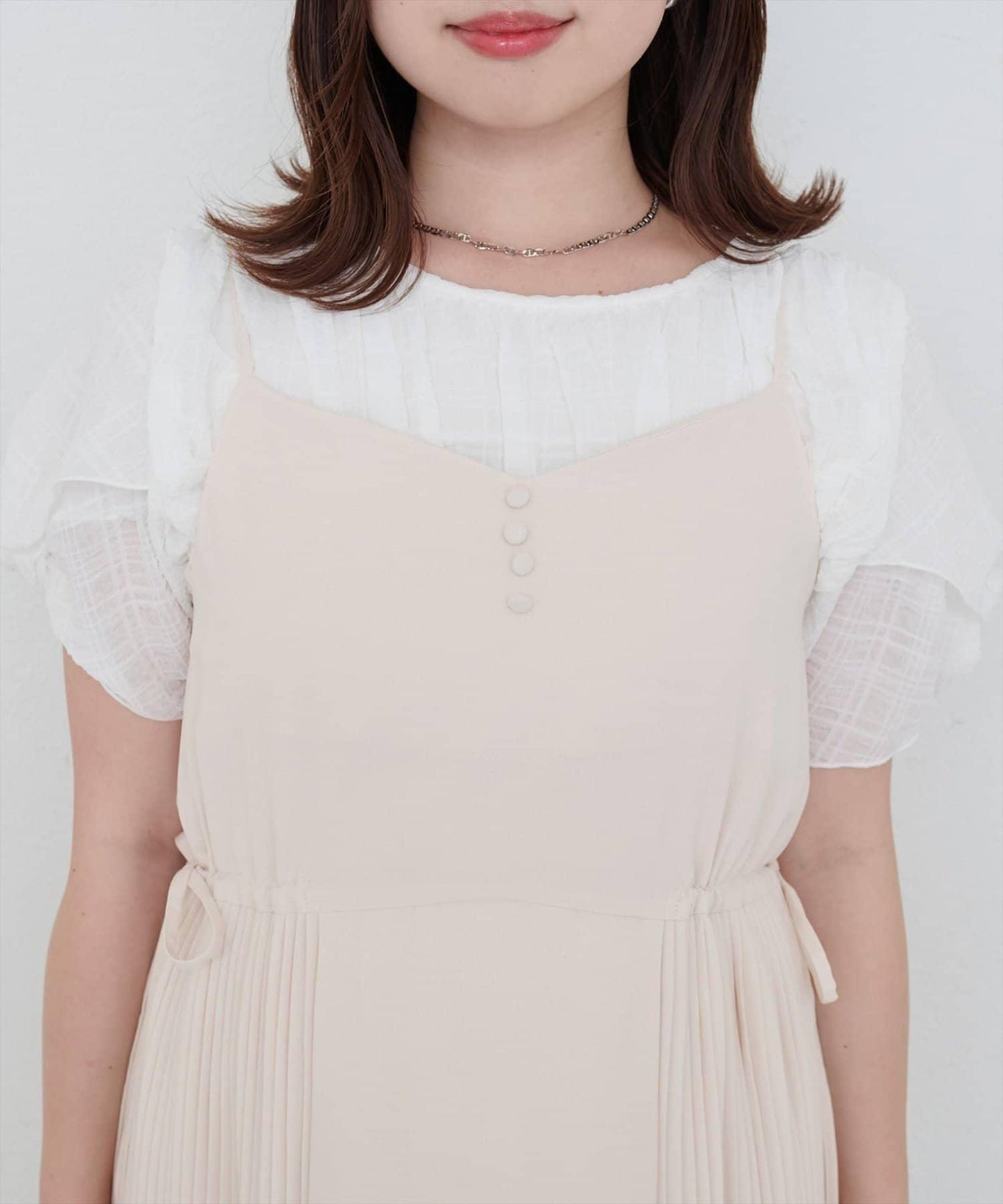 【 natural couture】兩側百褶吊帶連衣裙