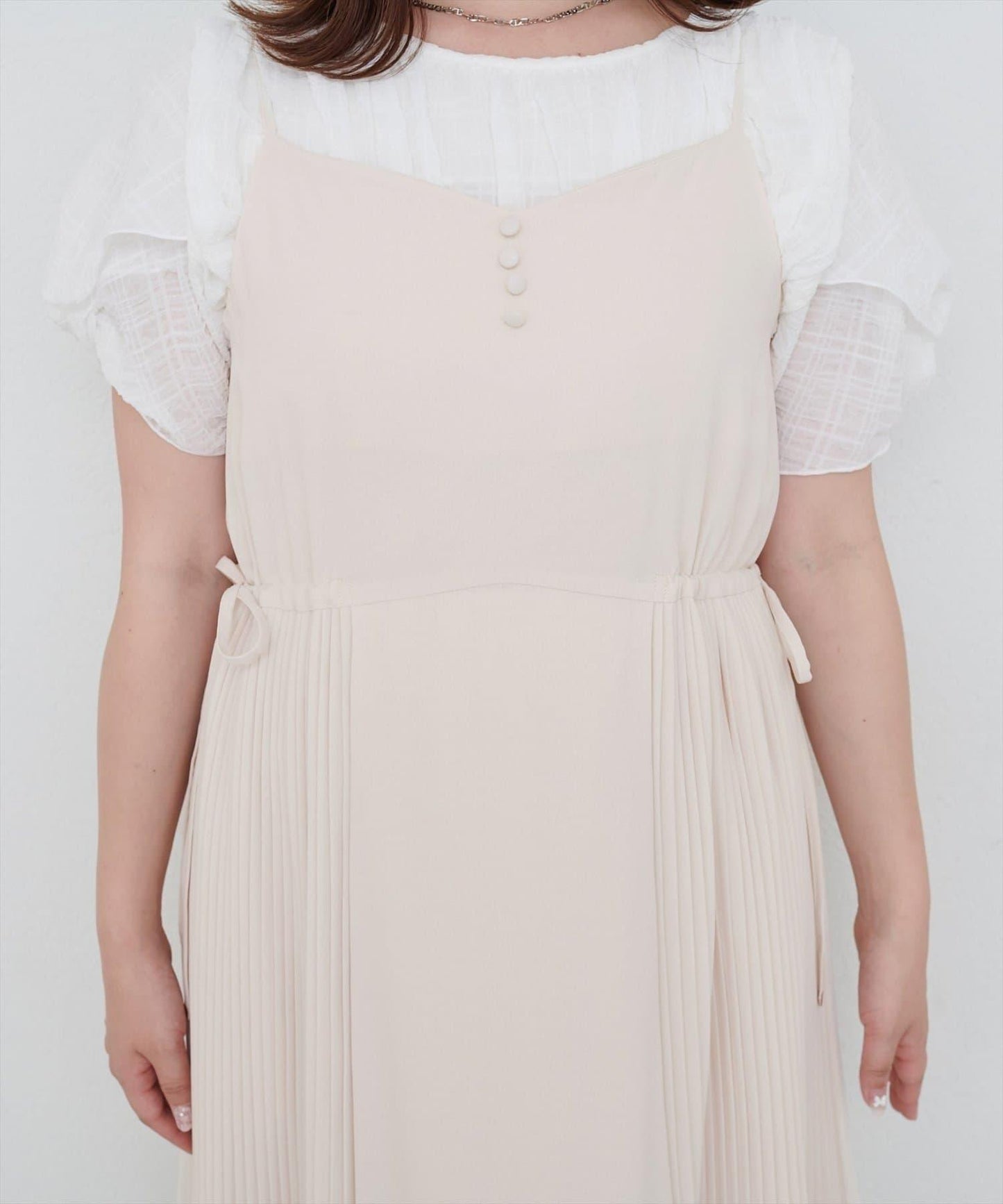 【 natural couture】兩側百褶吊帶連衣裙