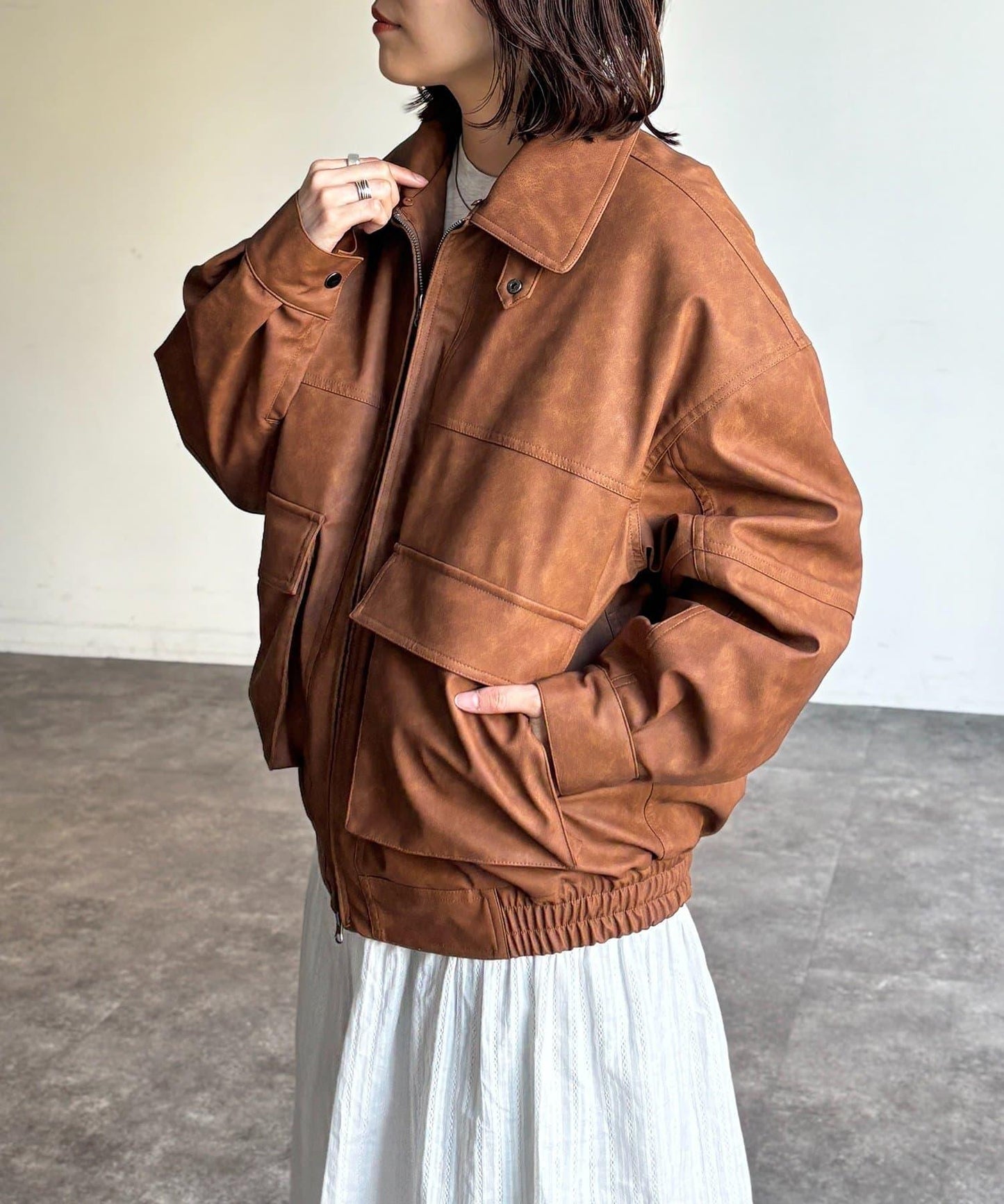 翻領仿皮毛內襯加厚寬鬆夾克