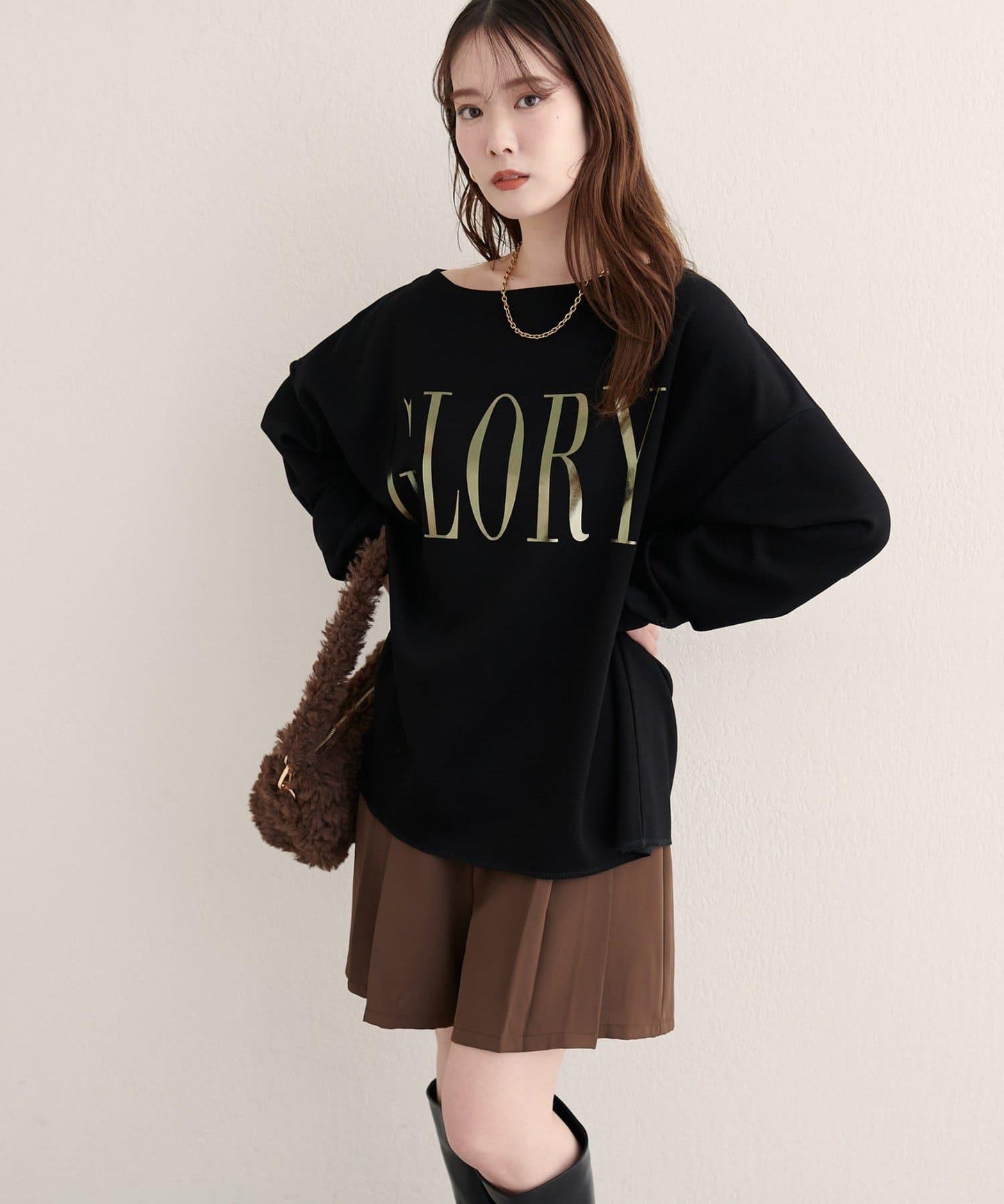 〈ako〉運動風毛圈布印字套頭衫