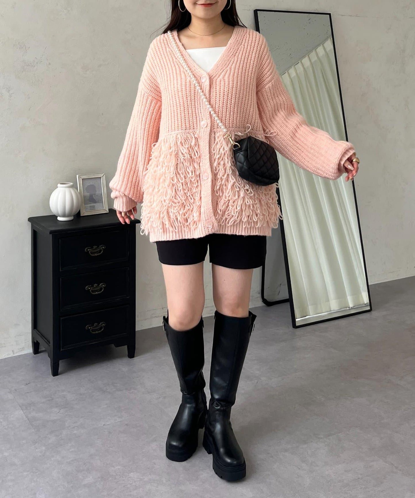 拼接V領開衫