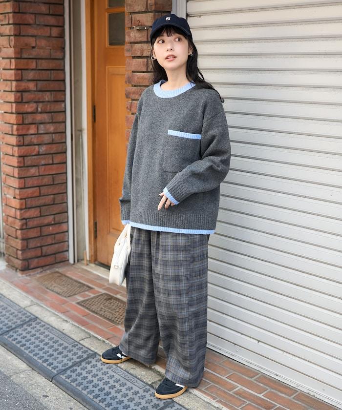 拼色帶口袋針織衫