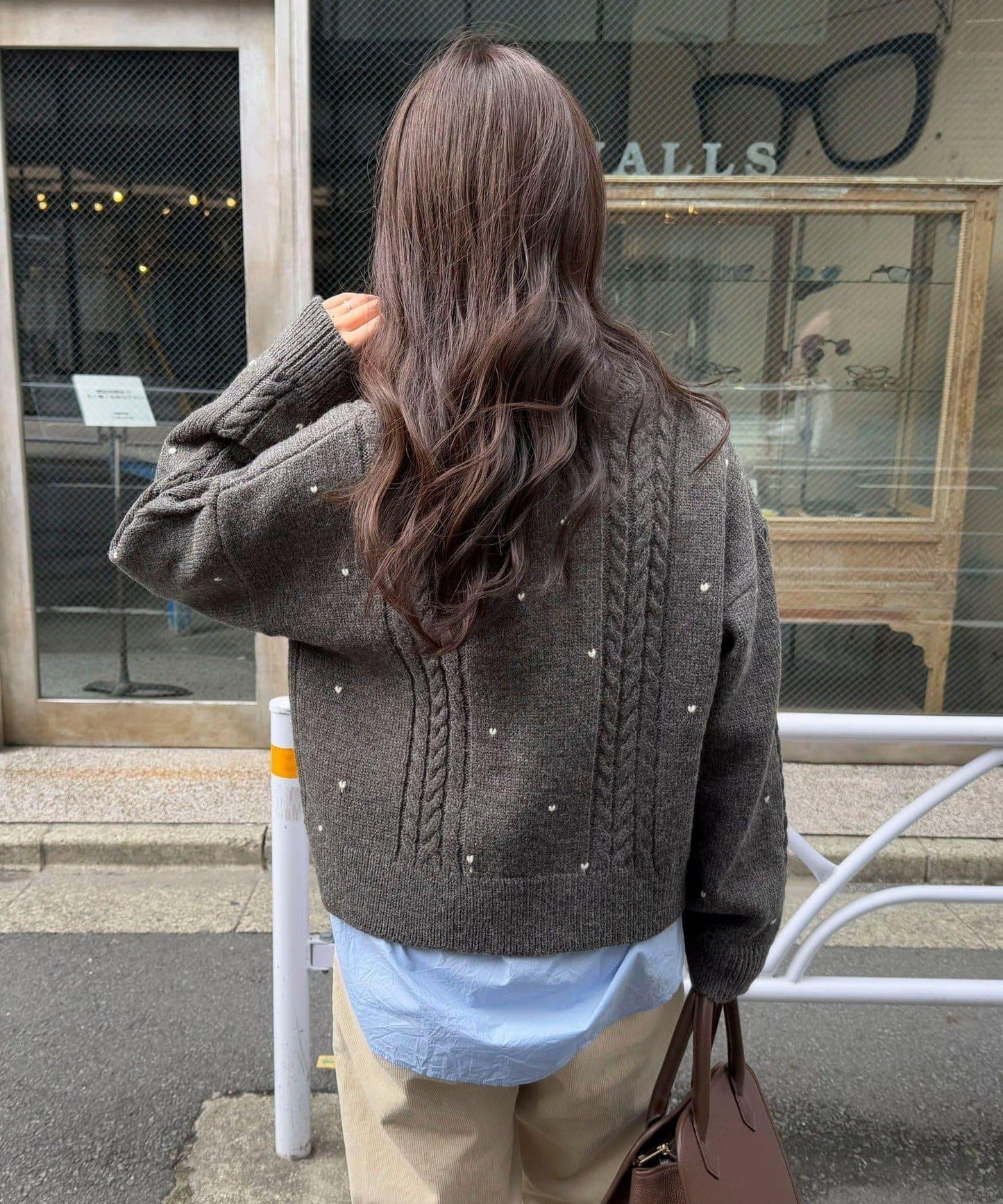 愛心刺繡圖案針織套頭衫