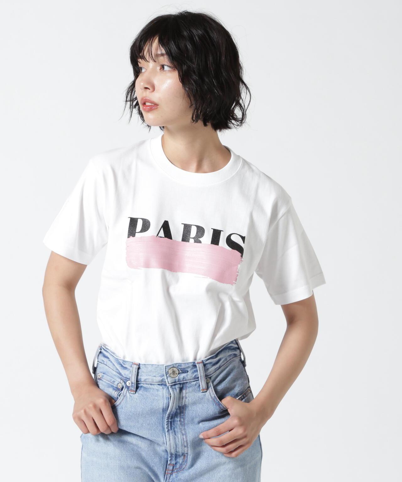 DROIT BELLO粉色印花PARIS短袖T恤