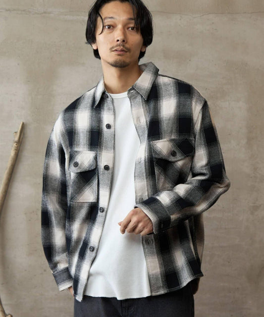 【paradigm】先染起毛漸變格子法蘭絨襯衫