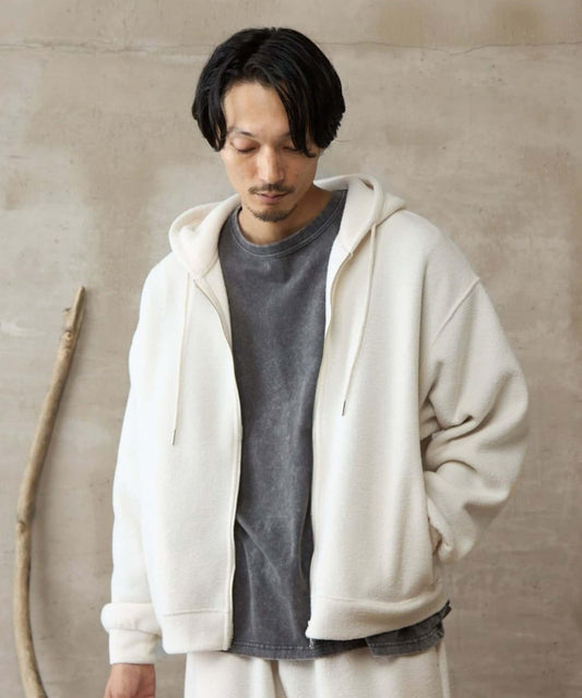 【paradigm】蓬鬆彈力雙拉鍊連帽衛衣U