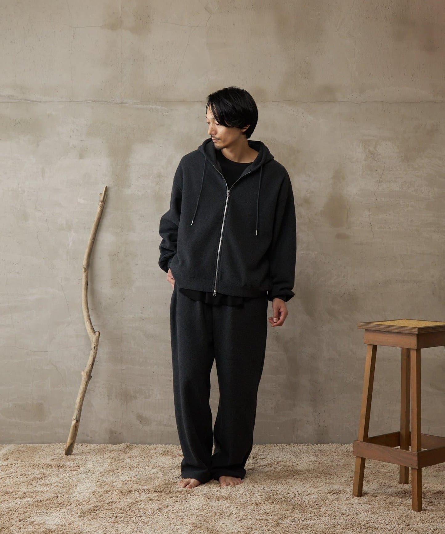 【paradigm】蓬鬆彈力雙拉鍊連帽衛衣U