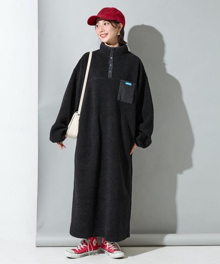 羊羔絨紐扣連衣裙【限定展開】