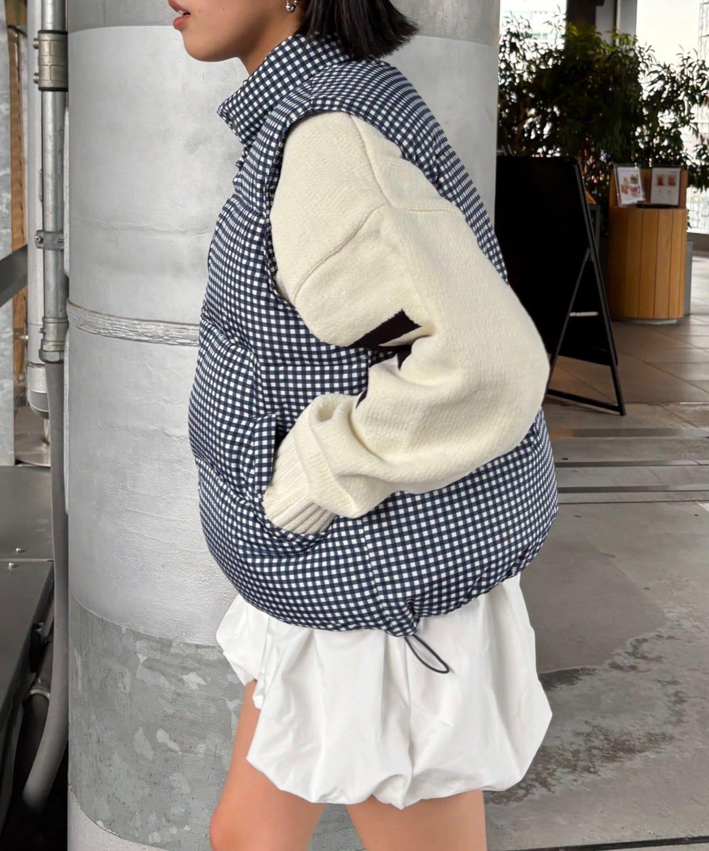 【UNISEX】格子絎縫棉馬甲