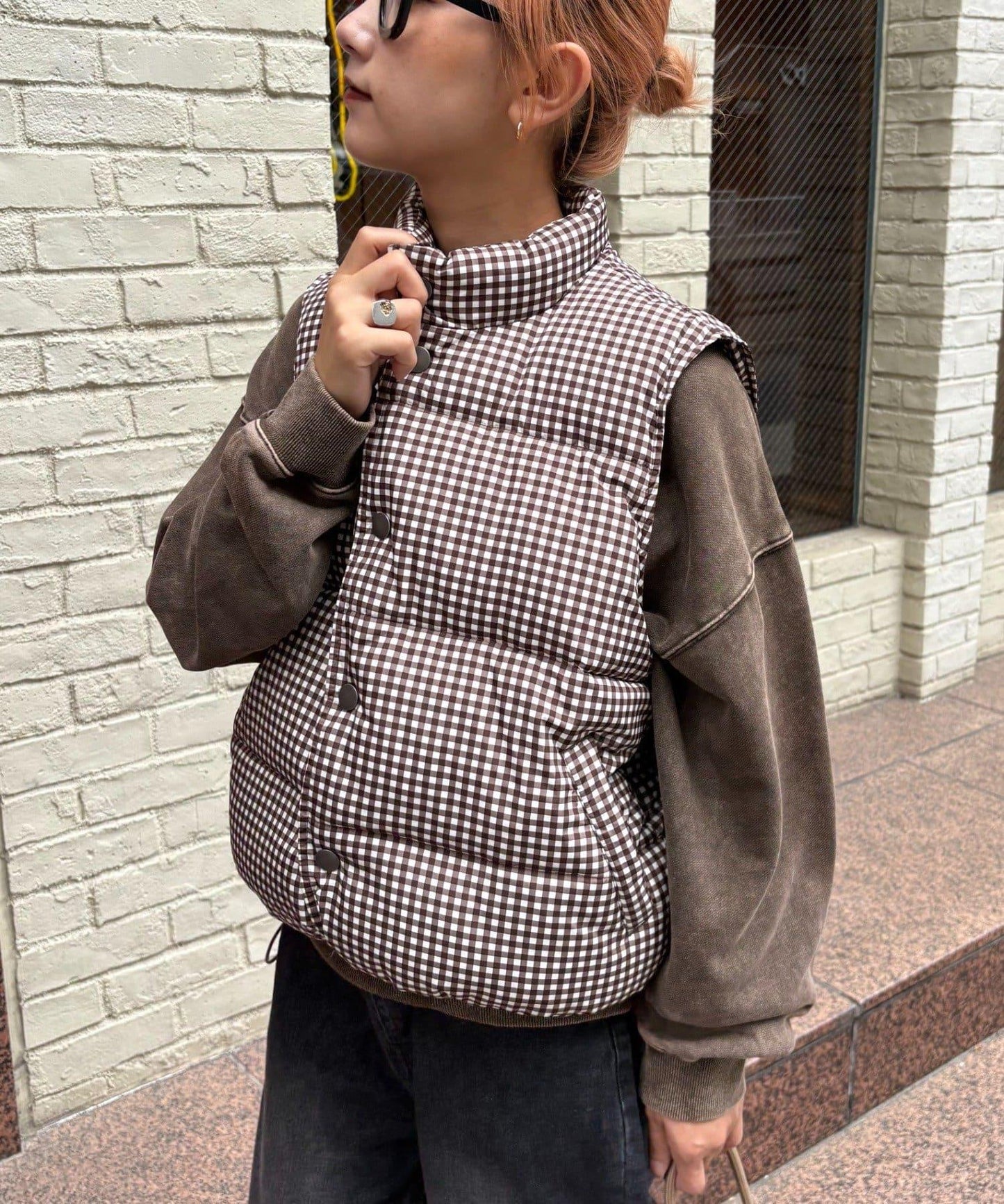 【UNISEX】格子絎縫棉馬甲