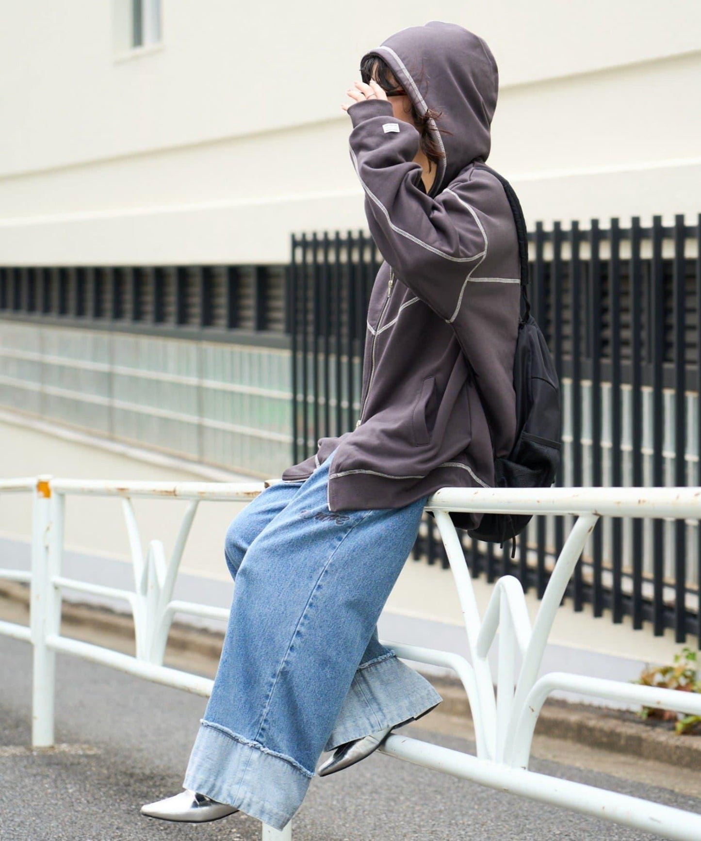 配色拼接寬鬆連帽衛衣