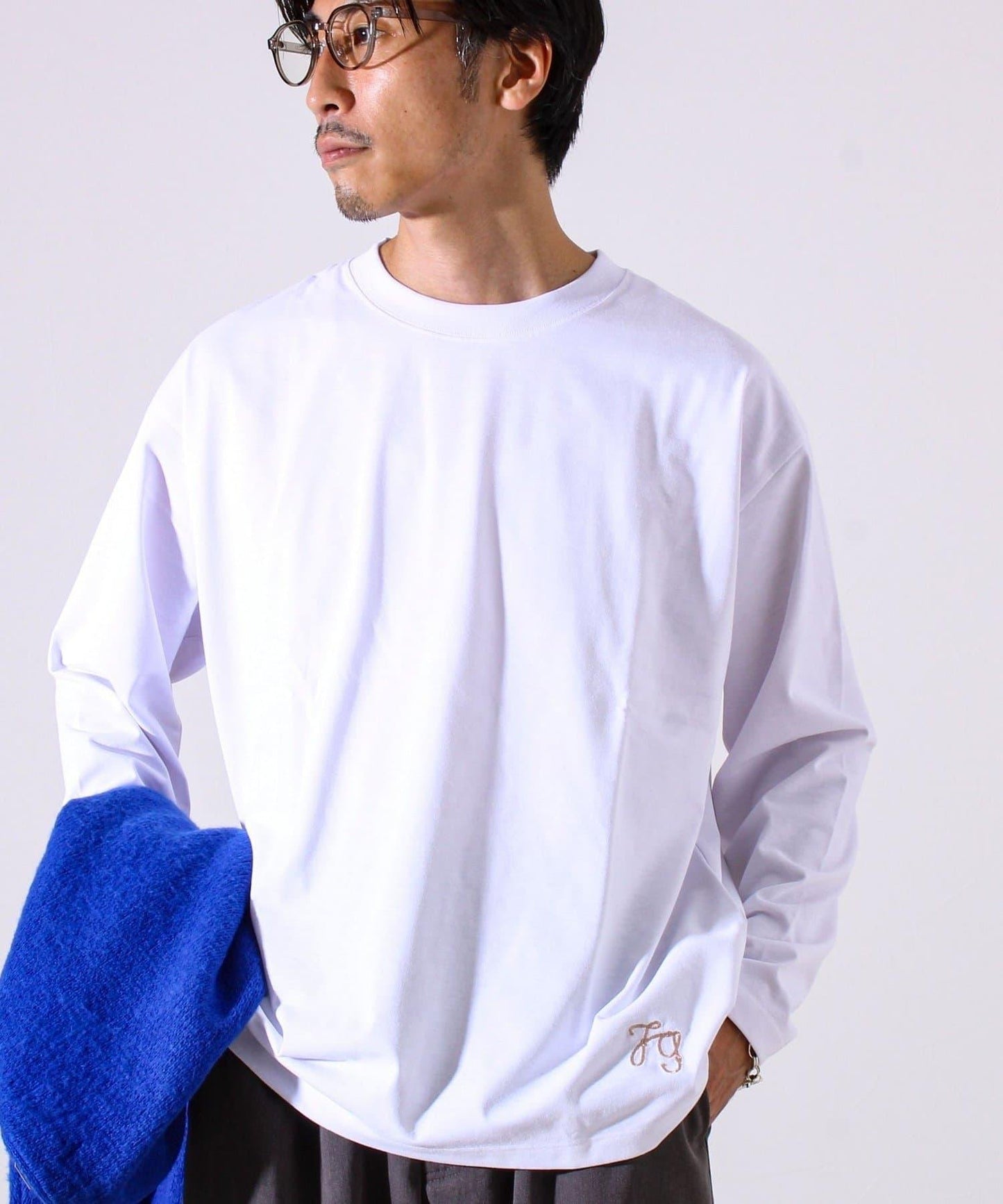 【MARUDE COTTON】繩帶刺繡長袖T恤