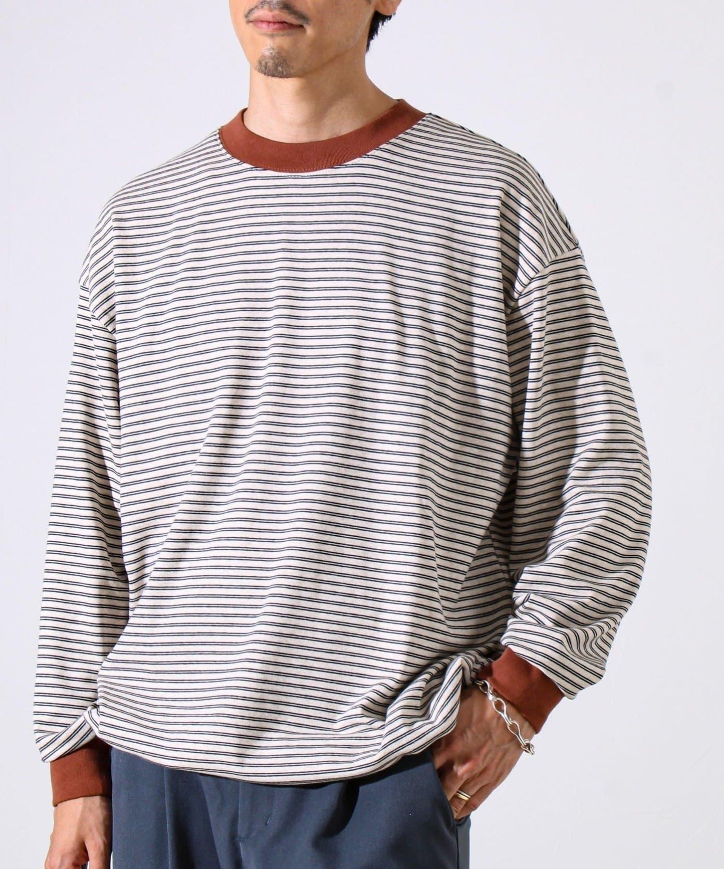 【配色羅紋點綴主打條紋】Hello條紋長袖T恤