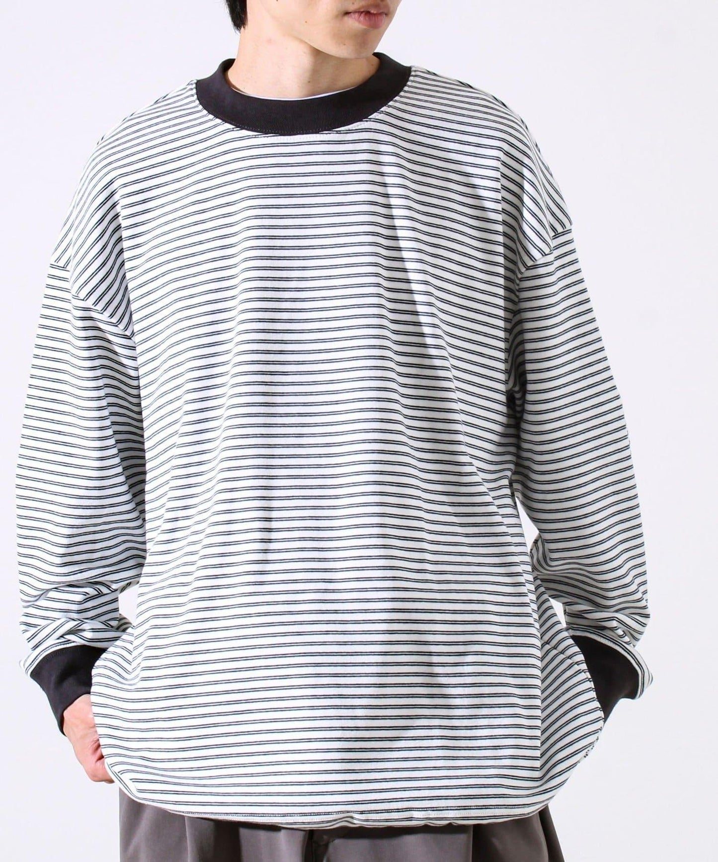 【配色羅紋點綴主打條紋】Hello條紋長袖T恤