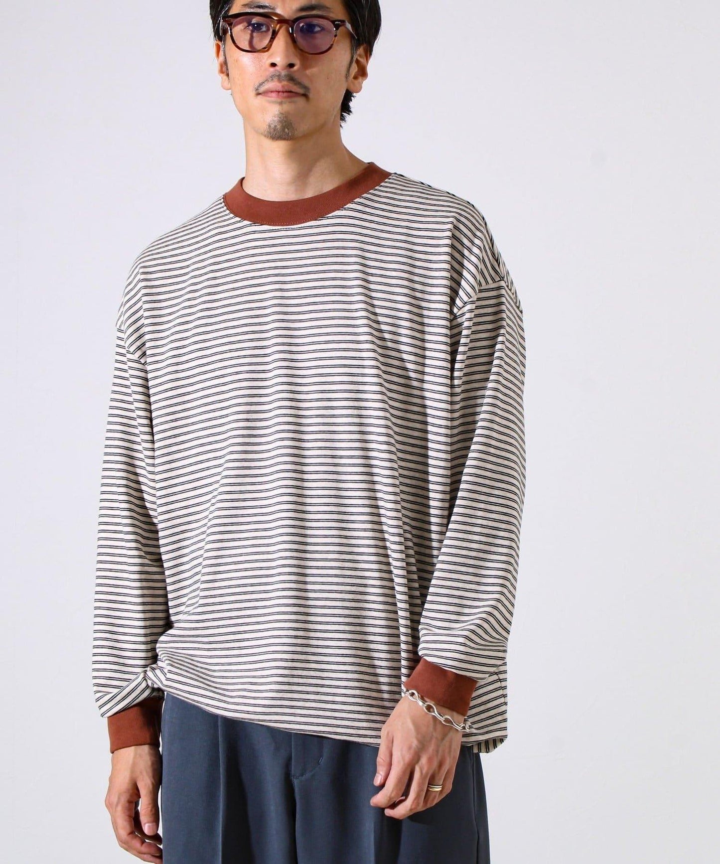 【配色羅紋點綴主打條紋】Hello條紋長袖T恤