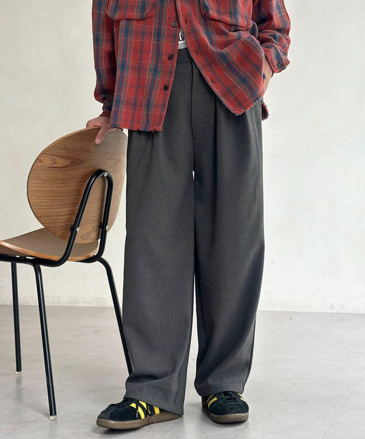 加絨雙褶西裝褲