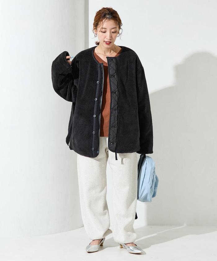特別款可雙面穿羊羔絨拼接菱格無領羽絨服【限量】