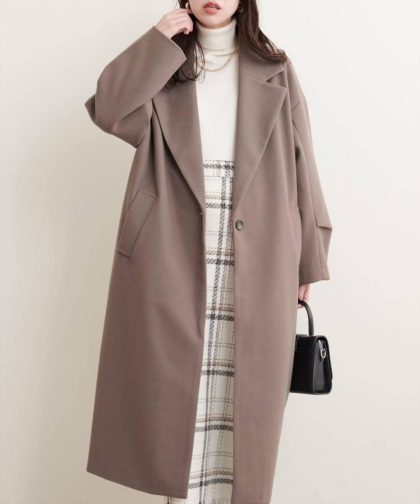 針織呢料袖褶切斯特大衣