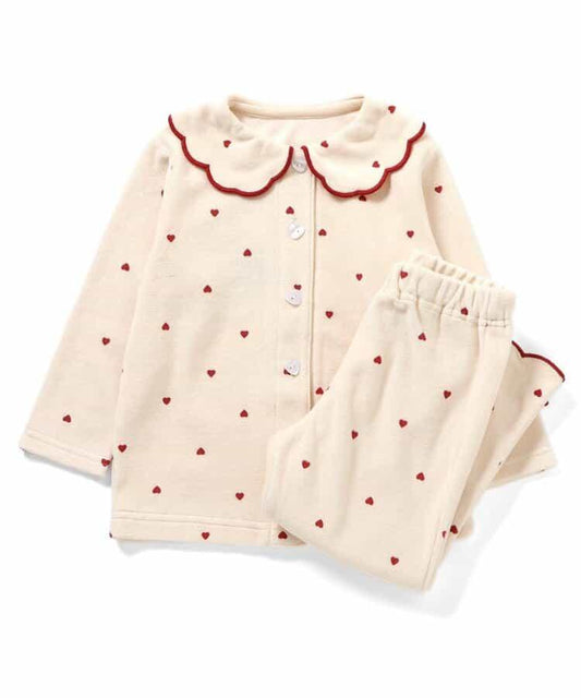 愛心圖案柔軟天鵝絨睡衣