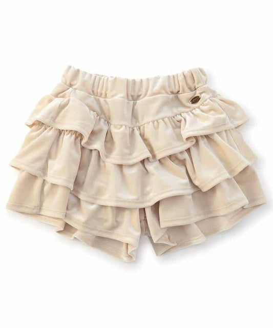 仿裙襬天鵝絨層疊短褲 短款