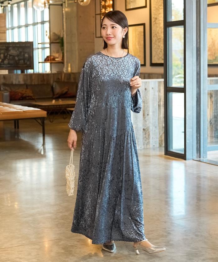 歐泊小花圖案拼接連衣裙(禮服)
